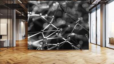 Complex network of interconnected nodes and lines, 3D background, node abstract  Wall mural