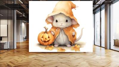 Cute Rat Halloween Watercolor Wall mural