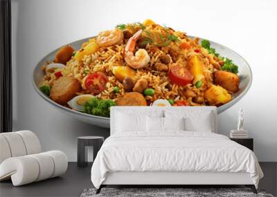 A plate of spicy nasi goreng, isolated white object. generative AI Wall mural