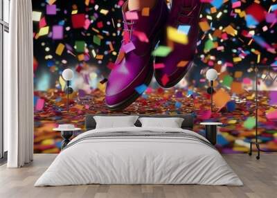 Foot on a dance floor lively party with confetti Wall mural