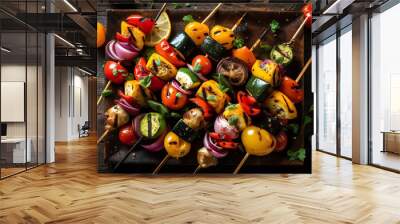 vegetable skewers with a variety of grilled vegetables. generative AI. Wall mural