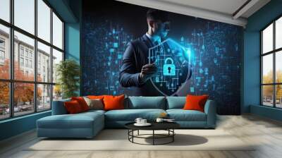 Cybersecurity and privacy concepts to protect data Wall mural