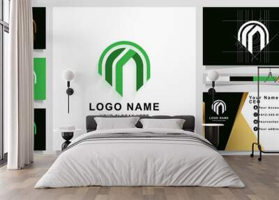 Letter m or mm monogram logo template with business card design Wall mural