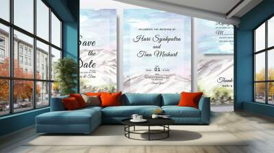 Watercolor wedding invitation set with sky and tree landscape Wall mural