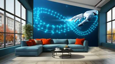 future ai artificial intelligence pointing at infinity symbol connection unlimited internet data usage and speed, infinite data user storage cloud computing storage cyberspace network, blue background Wall mural