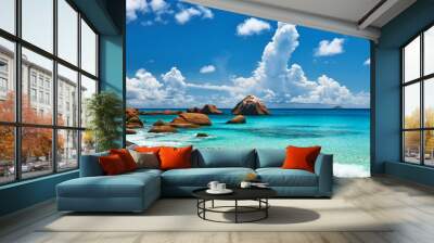 Beautiful beach at Seychelles Wall mural