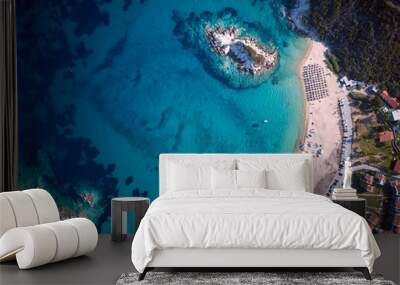 Beautiful beach top aerial view drone shot Wall mural