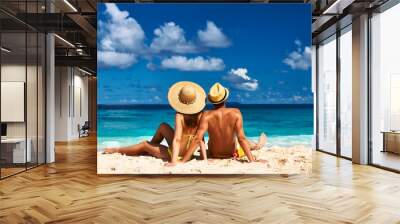 couple on a beach at seychelles Wall mural