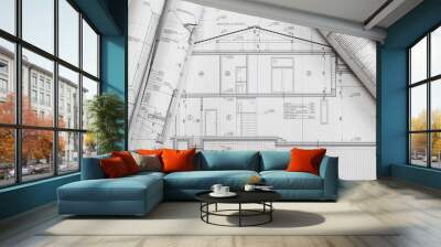 House plan blueprints roled up Wall mural