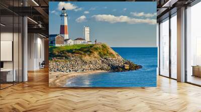 Montauk Lighthouse and beach, Long Island, New York, USA. Wall mural