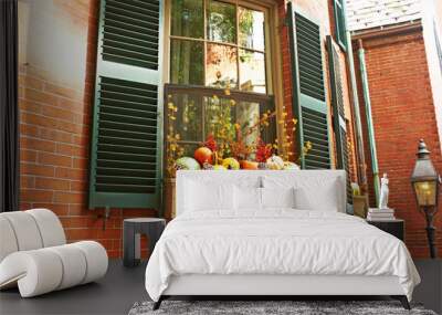 Pumpkins near house window for Halloween Wall mural