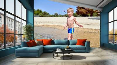 Toddler boy on beach Wall mural