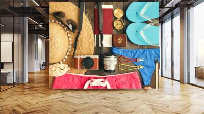 Travel and beach flat lay Wall mural