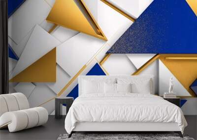 3d illustration of abstract geometric background with golden and blue elements. Wall mural