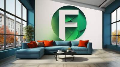 3d vector letter F in a circle with green and blue elements Wall mural