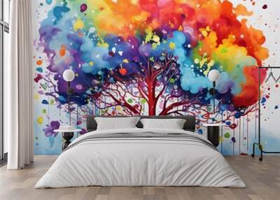 Abstract Watercolor Tree Art Wall mural