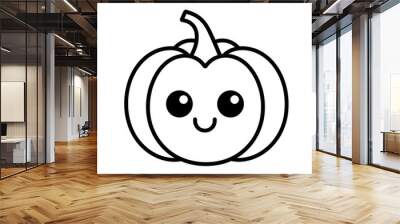 Black and white outlines of a pumpkin with eyes in laughter, Halloween image on a white isolated background. Wall mural