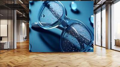 Blue Glasses with Water Drops Wall mural