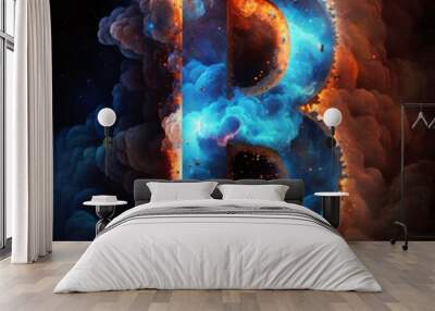 Burning letter B in fire and smoke. 3D Illustration Wall mural