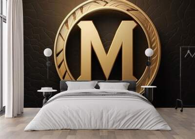 Elegant letter M on leather background. 3D rendered illustration. Wall mural