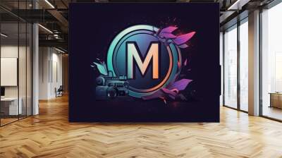 Initial letter M with camera and leaves, vector logo design template elements for your application or corporate identity. Wall mural