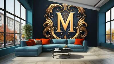 Luxury golden monogram. Letter M in the style of Baroque. Wall mural