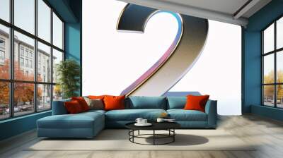 Metal number 2 on a white background. 3d render illustration. Wall mural