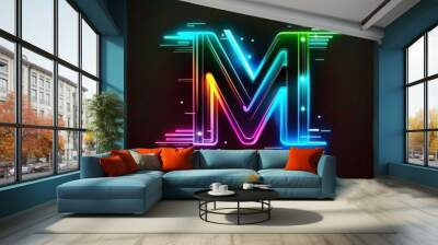 Neon letter M on dark background. Vector illustration. Eps 10 Wall mural