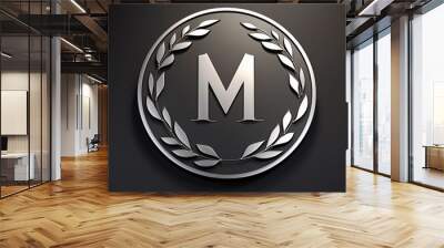 Silver laurel wreath with the letter M. 3D rendering Wall mural