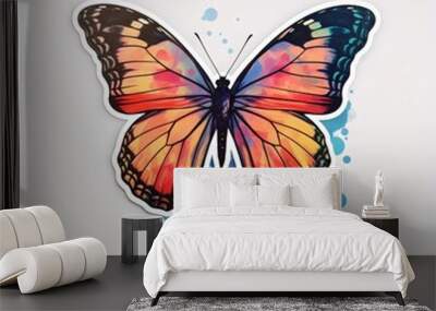 Watercolor butterfly with watercolor splashes on white background. Vector illustration. Wall mural