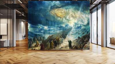 Moses parting red sea to lead his people to freedom Wall mural