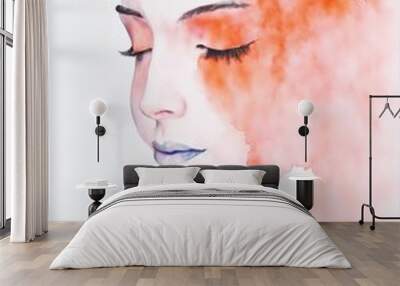 artistic watercolor painitng of women with flower Wall mural