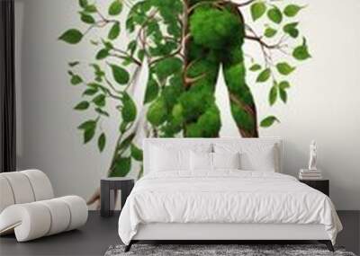 Human development and growth of personality and character in development as a medical icon of health as a tree with branches and green leaves in the shape of a persons anatomical body on white.s
 Wall mural