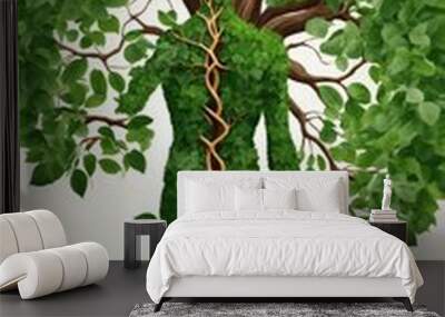 Human development and growth of personality and character in development as a medical icon of health as a tree with branches and green leaves in the shape of a persons anatomical body on white.s
 Wall mural