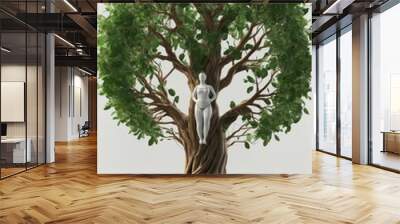 Human development and growth of personality and character in development as a medical icon of health as a tree with branches and green leaves in the shape of a persons anatomical body on white.s
 Wall mural