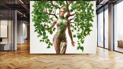 Human development and growth of personality and character in development as a medical icon of health as a tree with branches and green leaves in the shape of a persons anatomical body on white.s
 Wall mural