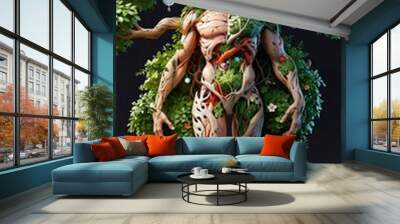 Human development and growth of personality and character in development as a medical icon of health as a tree with branches and green leaves in the shape of a persons anatomical body on white.s
 Wall mural