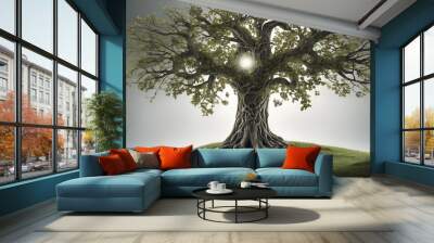 Human development and growth of personality and character in development as a medical icon of health as a tree with branches and green leaves in the shape of a persons anatomical body on white.s
 Wall mural