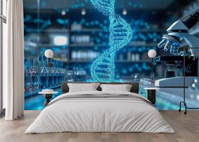 Research medical DNA lab science biotechnology scientist laboratory clinic medicine chemistry. Medical analysis DNA research equipment technology test microscope work health scientific computer gene Wall mural