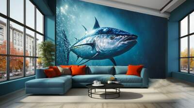  Giant bluefin tuna fish swimming in clear ocean water. generative AI Wall mural