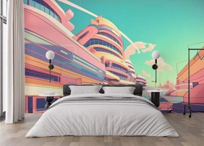 colorful pastel animation of futuristic city, cartoon style, generative AI Wall mural