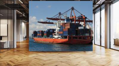 Cargo container ship on seaport Wall mural