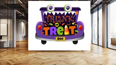 A trunk or treat isolated graphic of a car decorated for Halloween theme trick or treat activity with candy Wall mural