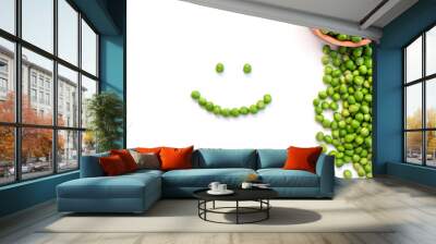 Smiling green peas face on white background.  Wall mural