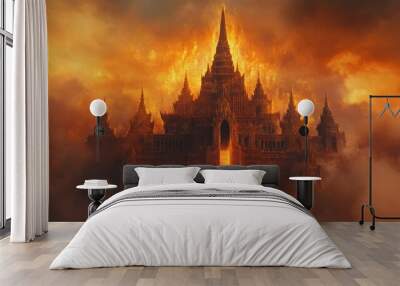 Ancient Temple in Flames Wall mural