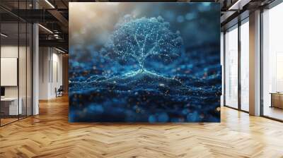 blue cyber polygon tree network connection technology concept with futuristic elements Abstract concept and planet earth with futuristic elements. Cartoon vector illustration. Wall mural