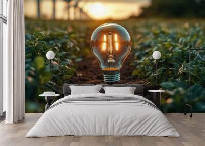 Light Bulb in Field of Green Wall mural