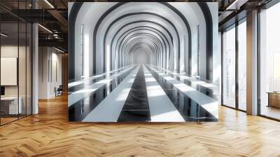 optics with striped black and white rectangles. architectural corridor tunnel. Hypnotic texture Wall mural