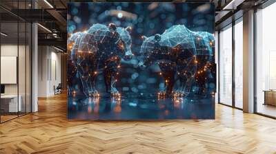 stock market stock illustration or financial technology concept, bull and bear polygons Wall mural