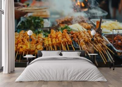 Street Food in Asia - Grilling Skewers Wall mural